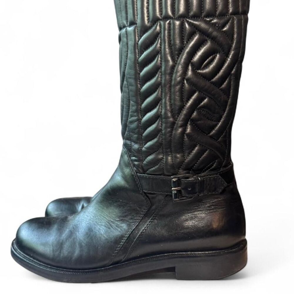 Aquatalia Black Quilted Leather Knee High Boots Size 10.5 Riding Winter Boots - Picture 2 of 8